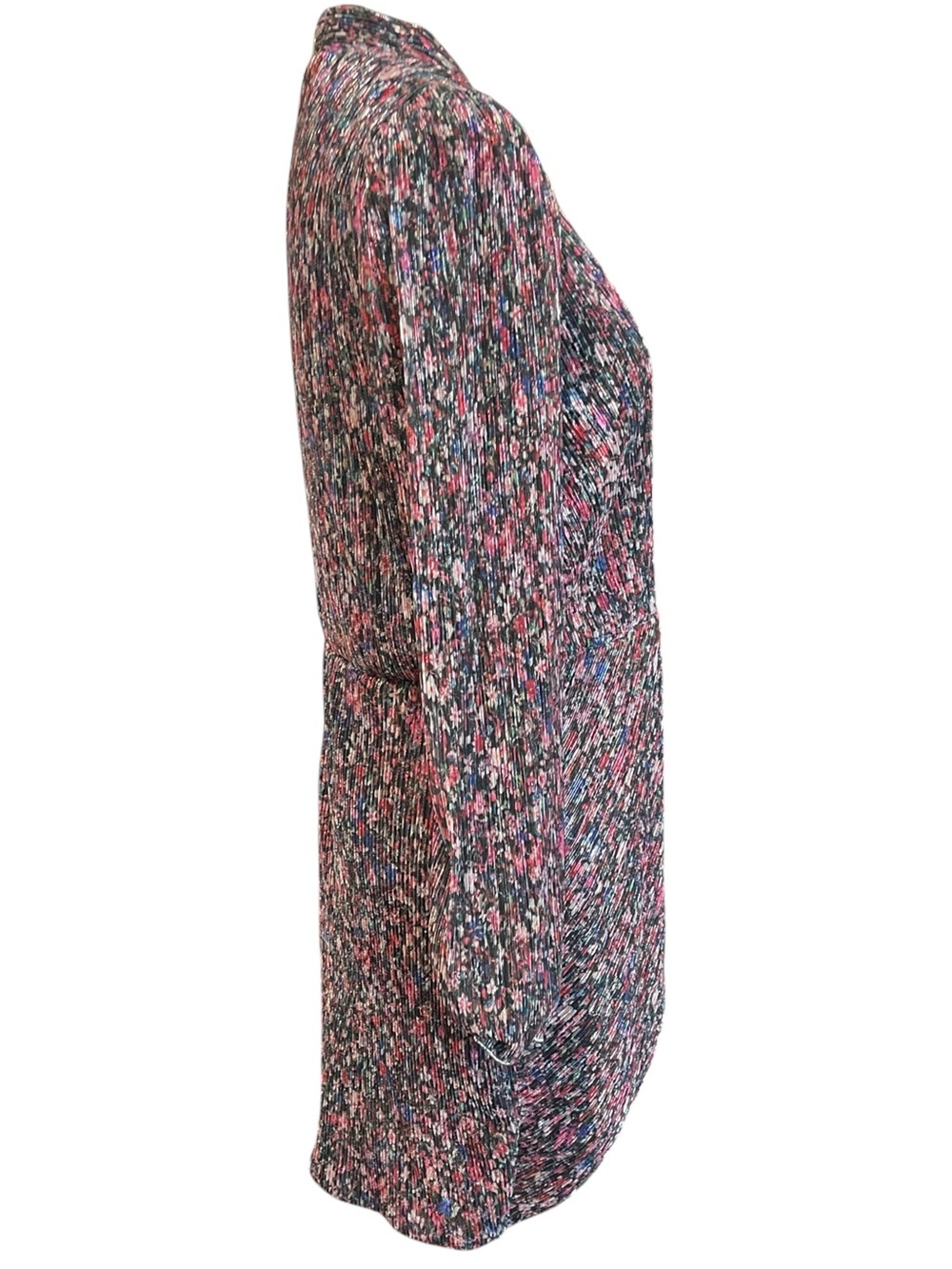 Saylor Bernadette draped faux wrap floral metallic‎ long sleeve cocktail dress L - Picture 5 of 15